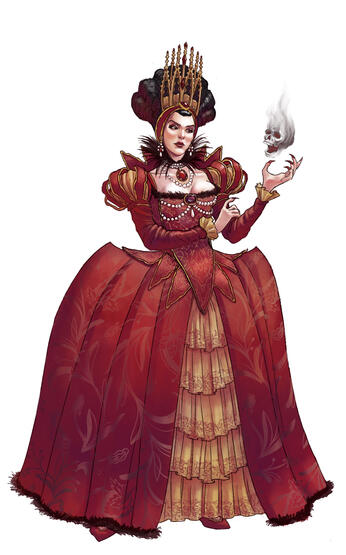 Finished draft, before I removed most of the line art and added the background with soft round brushes. Also made the brocade design smaller to be less distracting.